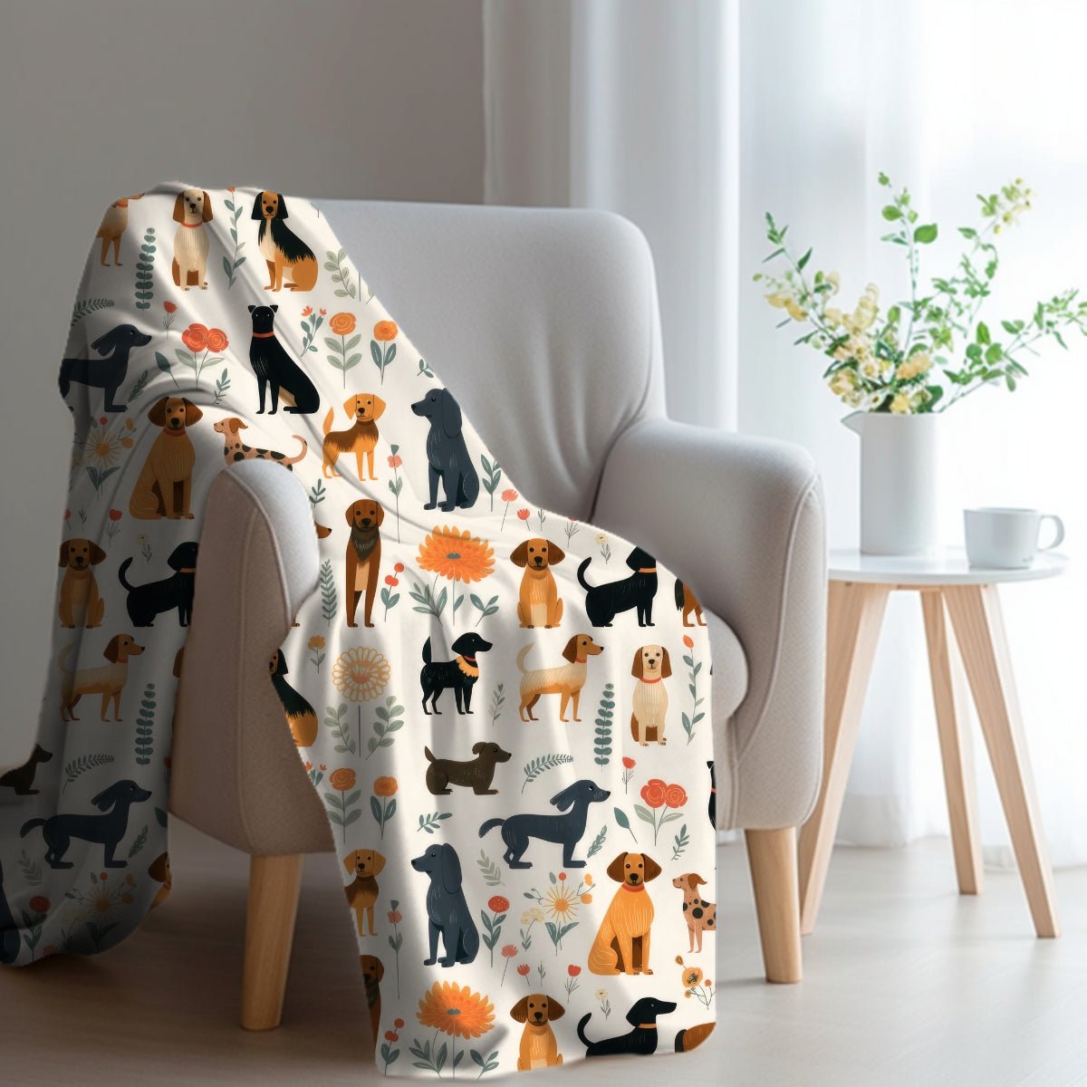 Cream Dogs Throw Blanket | Dog Mom Gift | Doggy Love And More