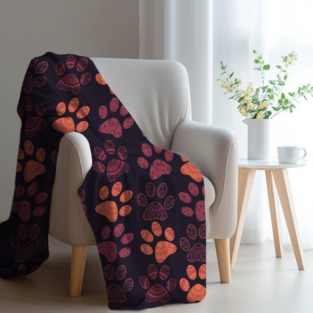 Mandala Paw Prints Throw Blanket - DoggyLoveandMore