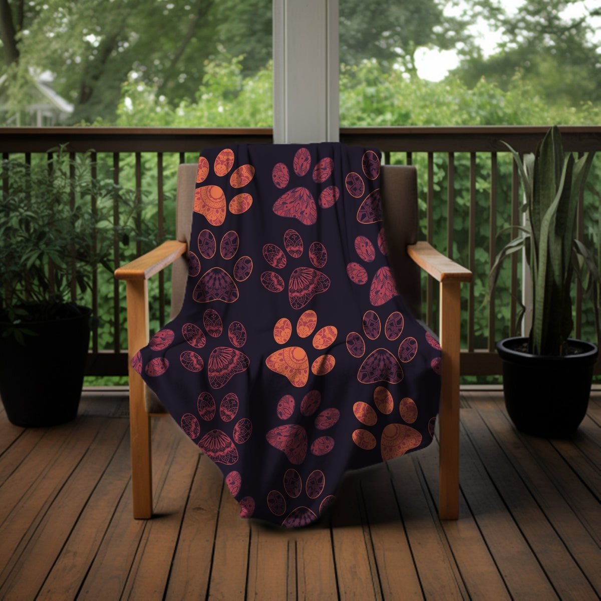Mandala Paw Prints Throw Blanket - DoggyLoveandMore