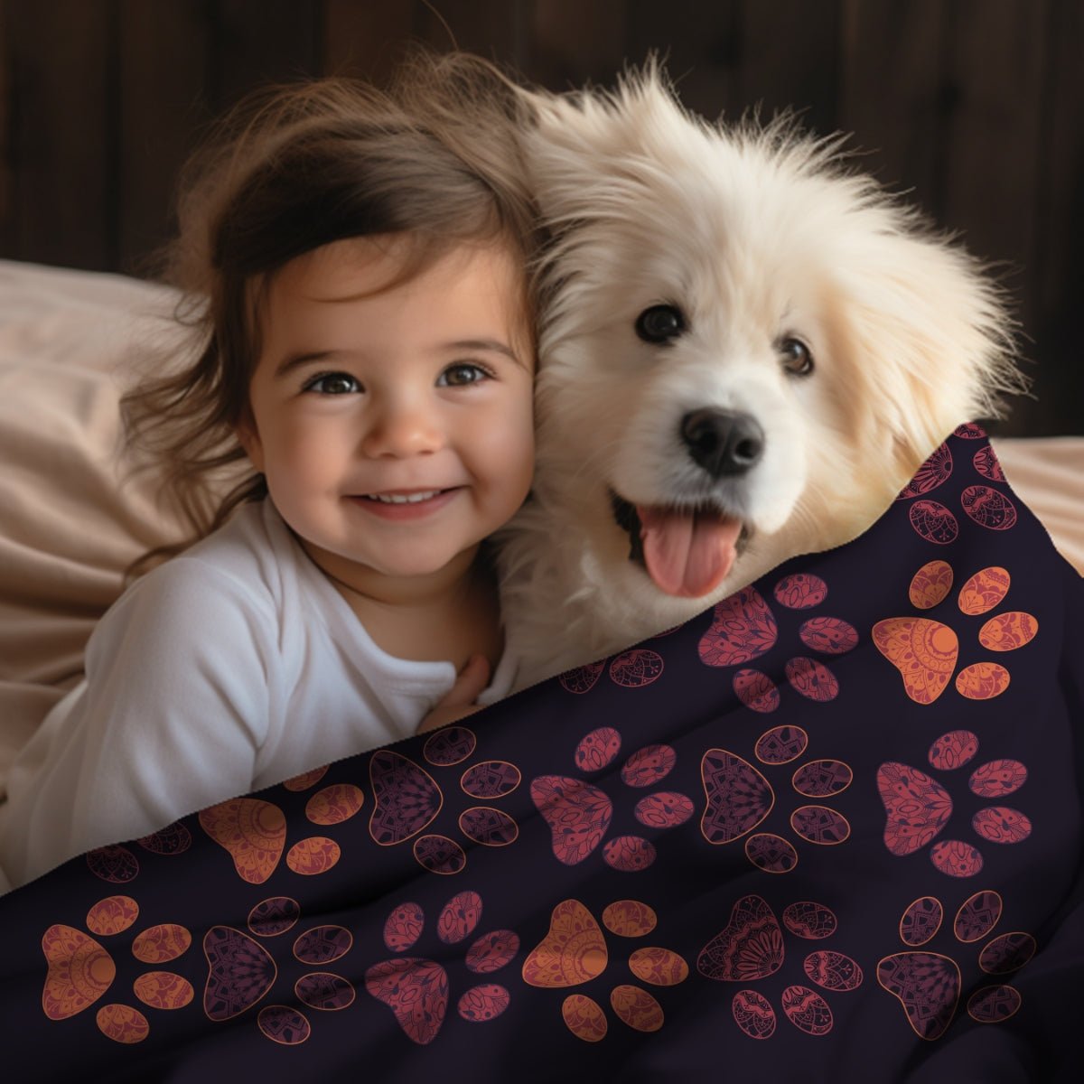 Mandala Paw Prints Throw Blanket - DoggyLoveandMore