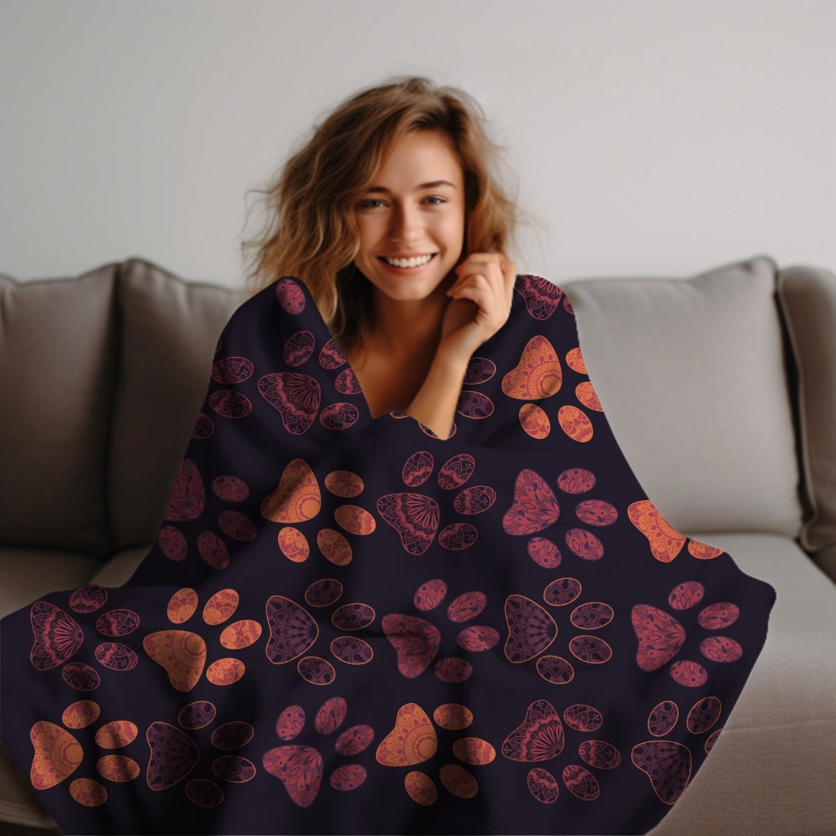Mandala Paw Prints Throw Blanket - DoggyLoveandMore