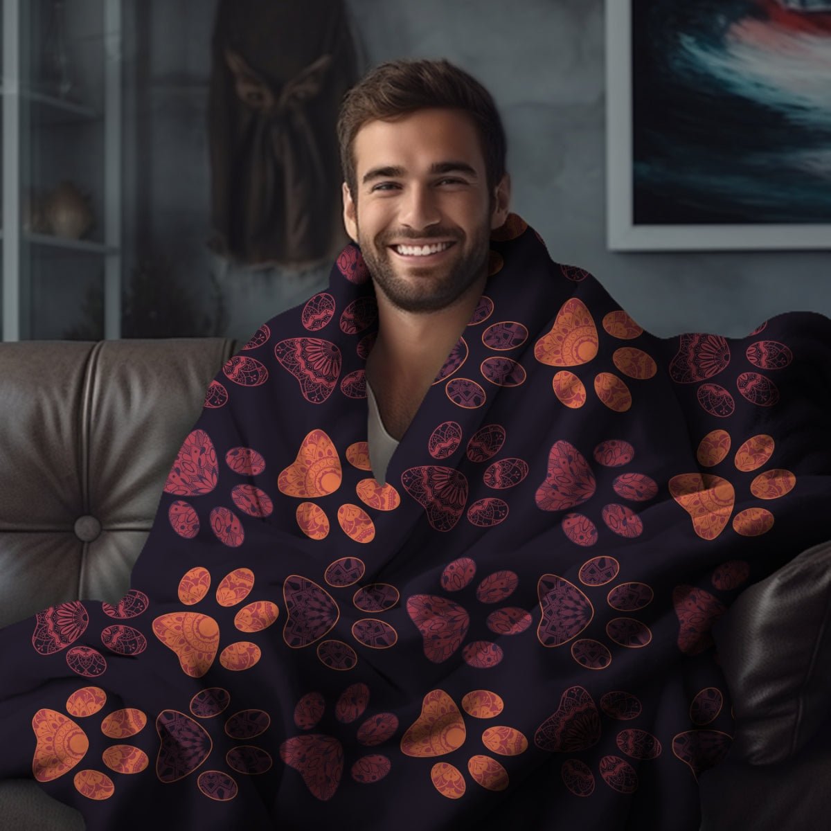 Mandala Paw Prints Throw Blanket - DoggyLoveandMore