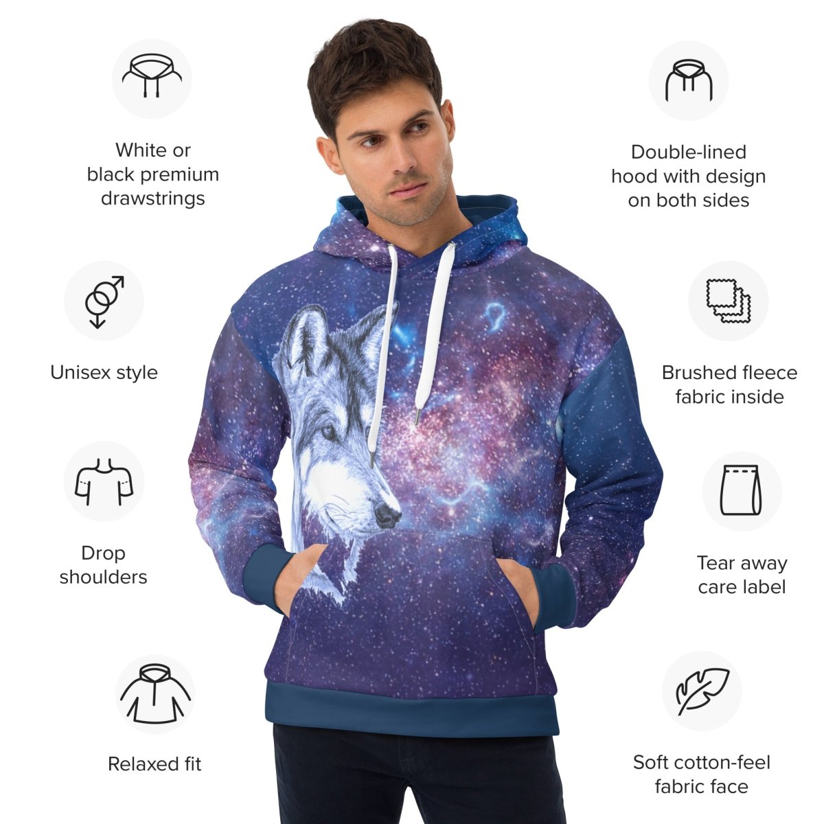 Men's Blue Galaxy Wolf Hoodie - DoggyLoveandMore