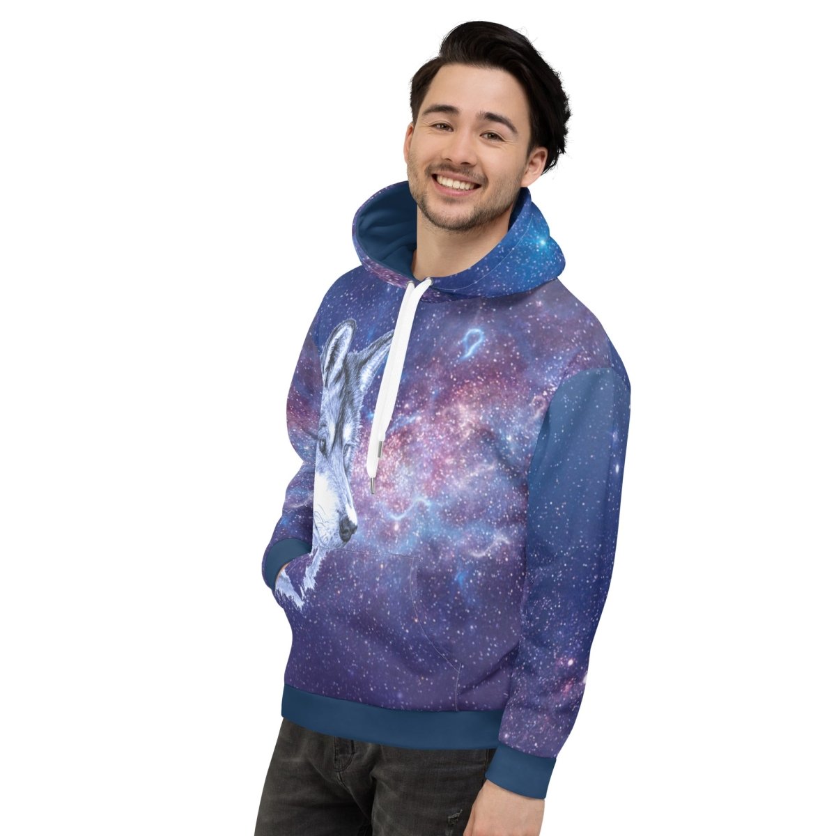 Men's Blue Galaxy Wolf Hoodie - DoggyLoveandMore