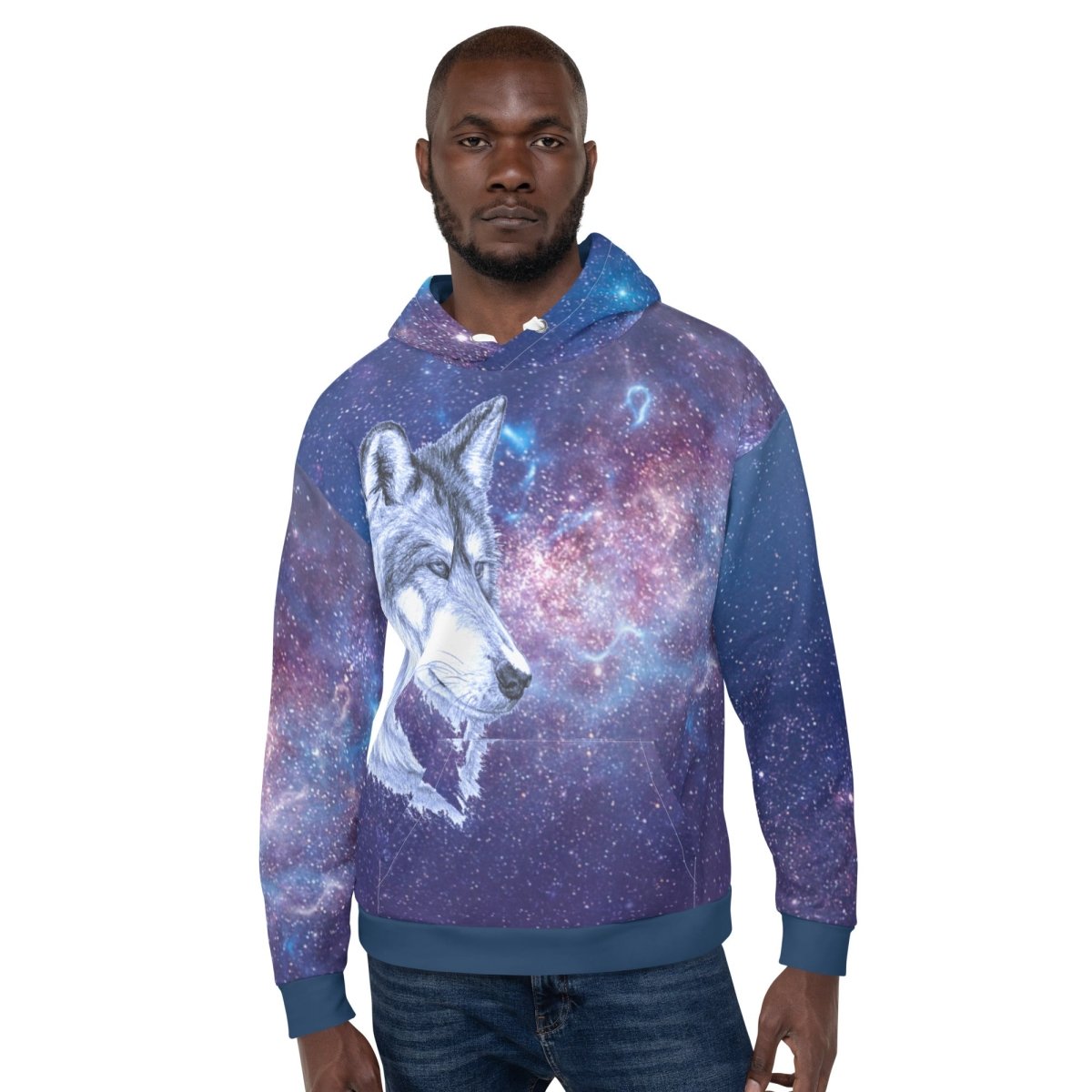 Men's Blue Galaxy Wolf Hoodie - DoggyLoveandMore