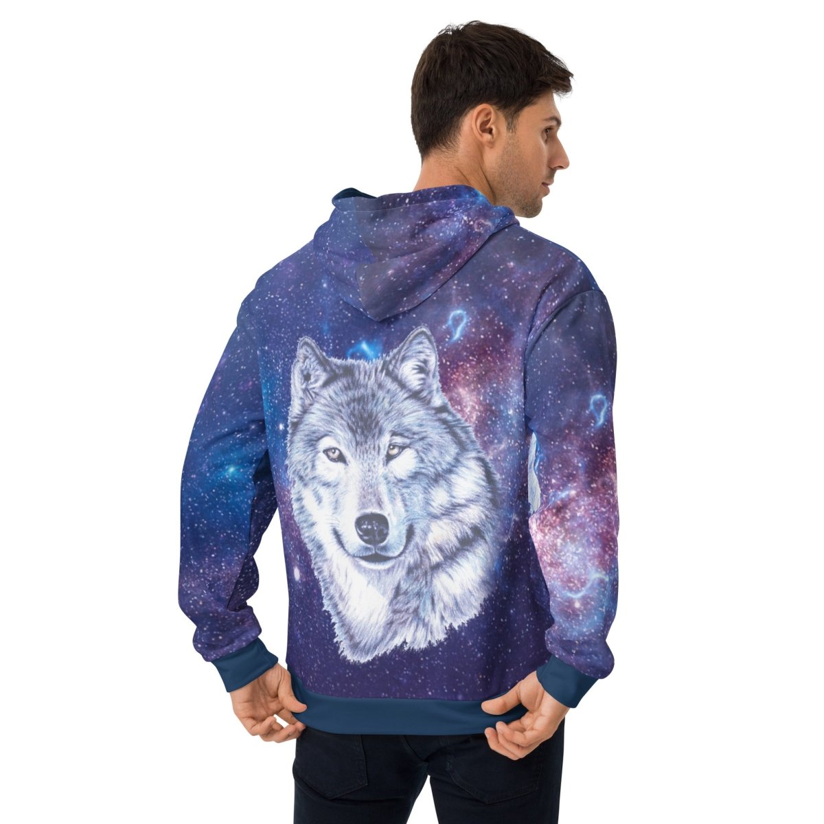 Men's Blue Galaxy Wolf Hoodie - DoggyLoveandMore