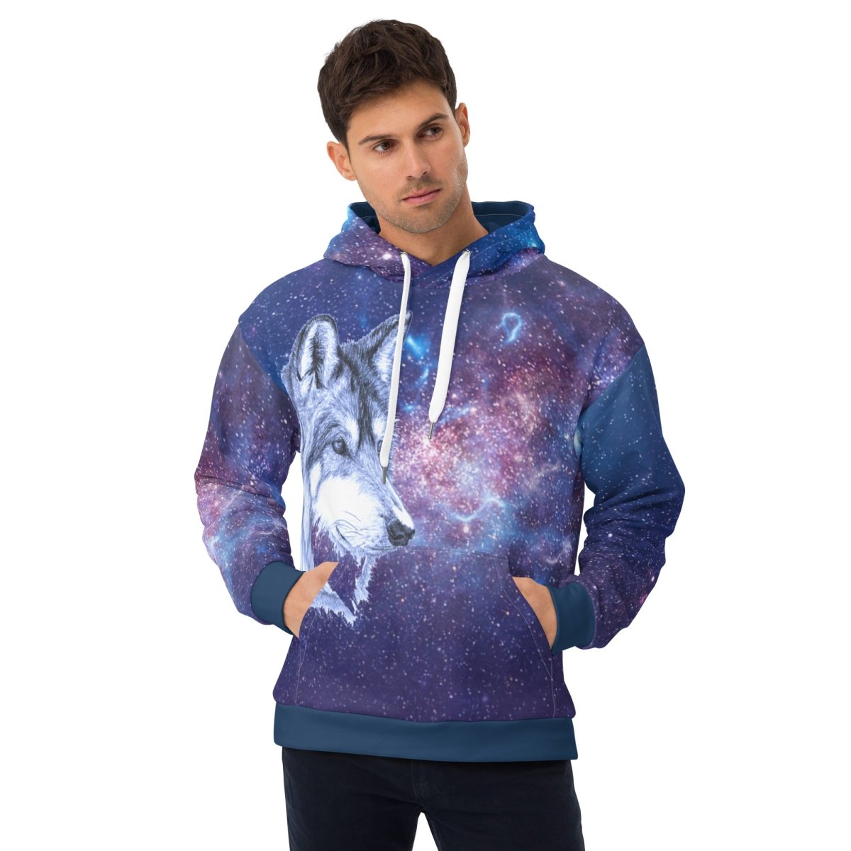 Men's Blue Galaxy Wolf Hoodie - DoggyLoveandMore