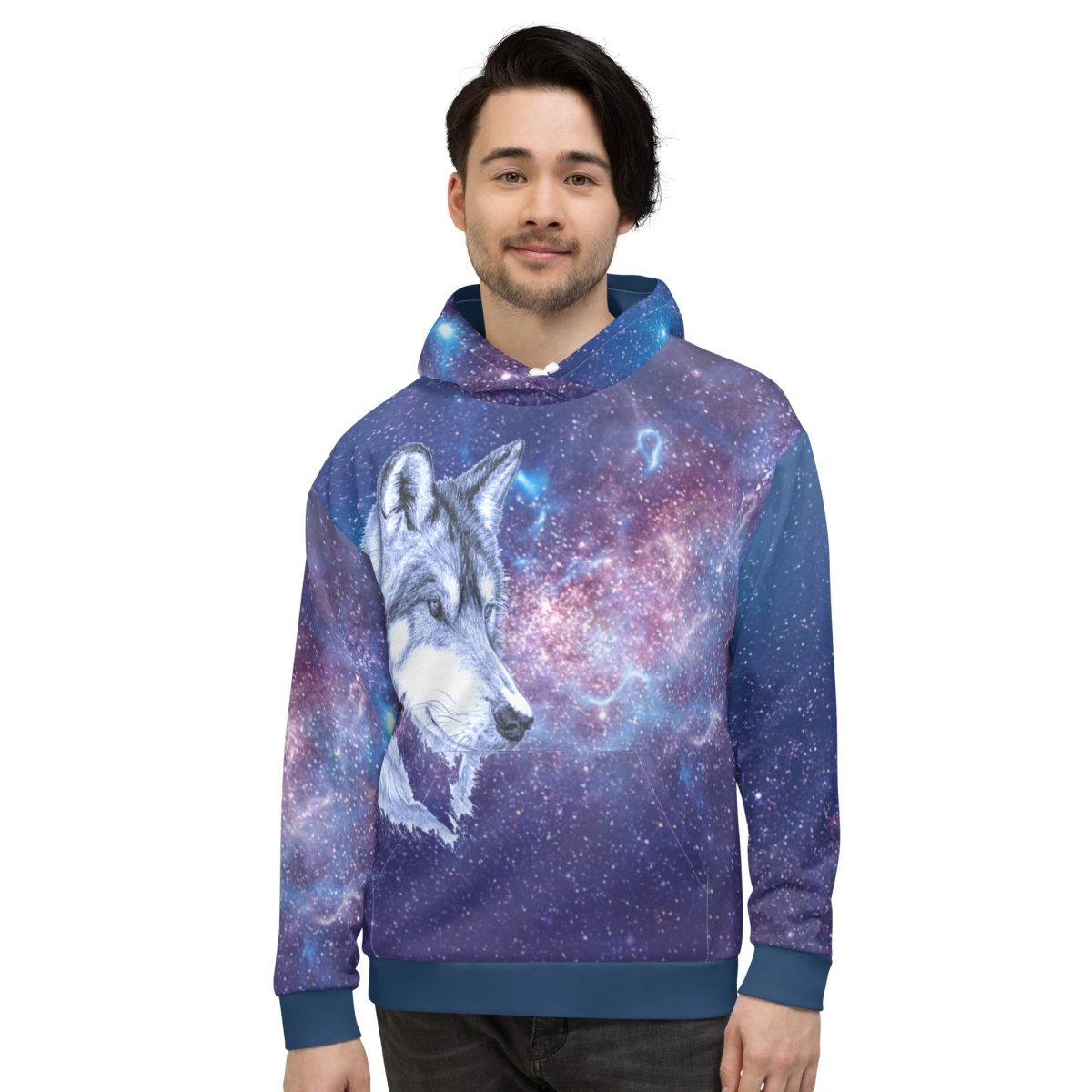 Men's Blue Galaxy Wolf Hoodie - DoggyLoveandMore