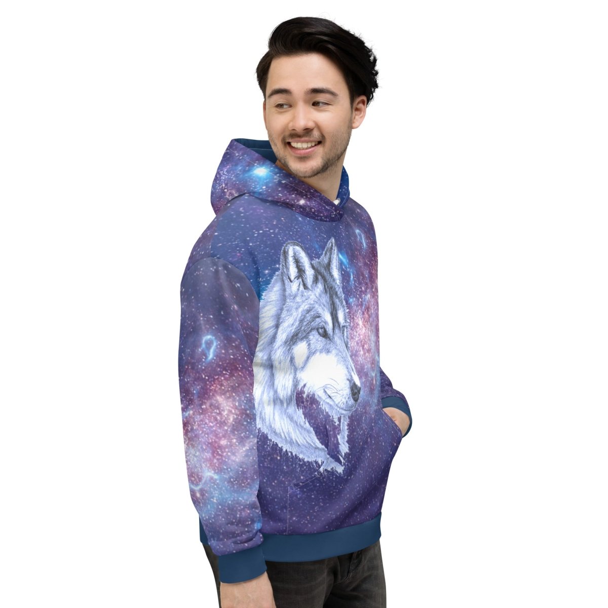 Men's Blue Galaxy Wolf Hoodie - DoggyLoveandMore