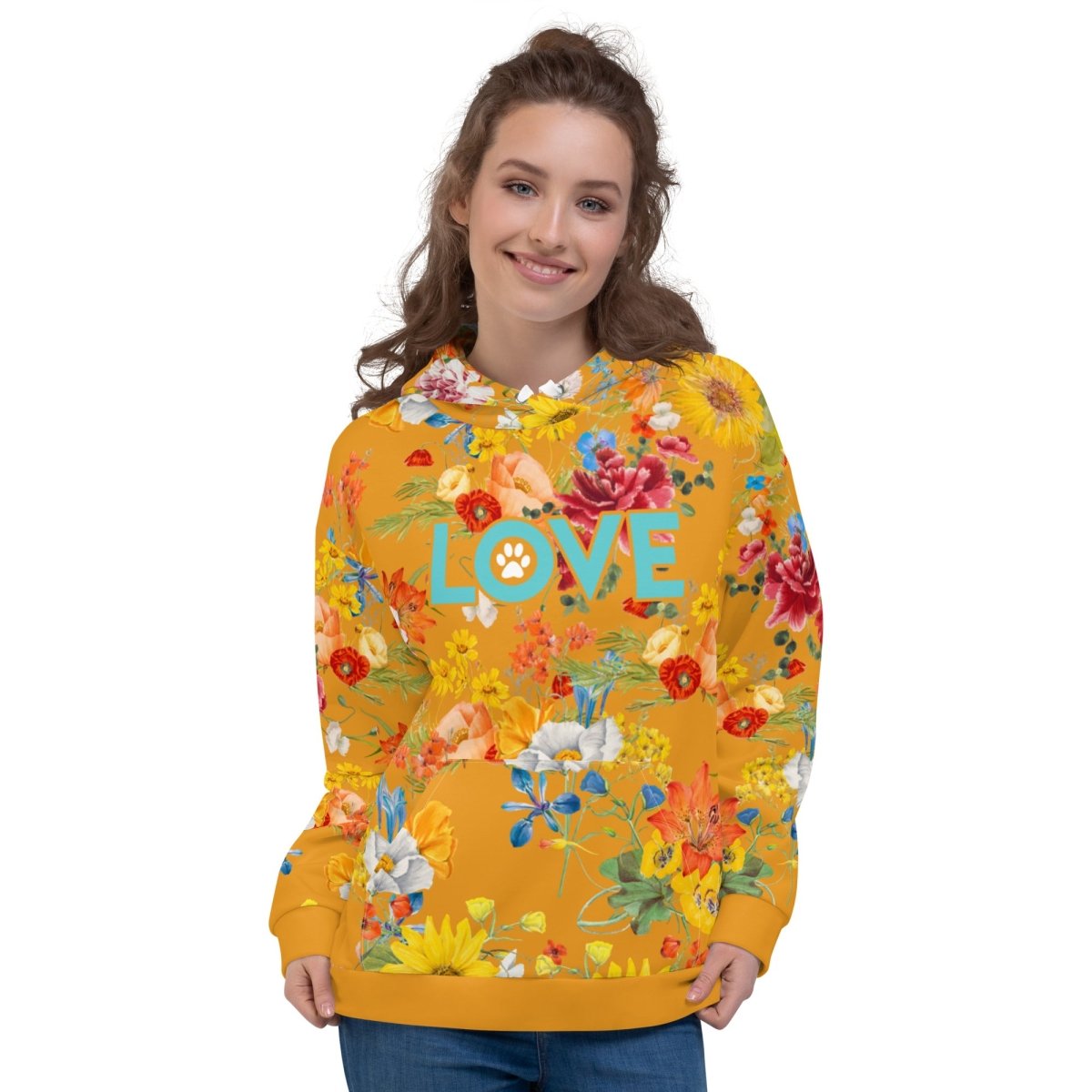 Mustard Yellow Floral Dog Mom Hoodie - DoggyLoveandMore