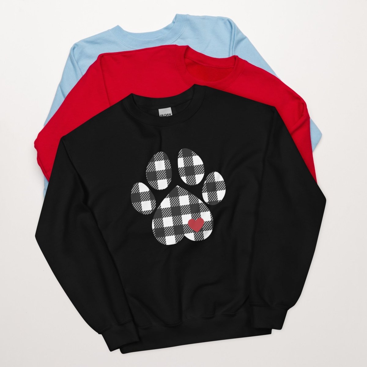 Black Plaid Dog Paw Sweatshirt - DoggyLoveandMore