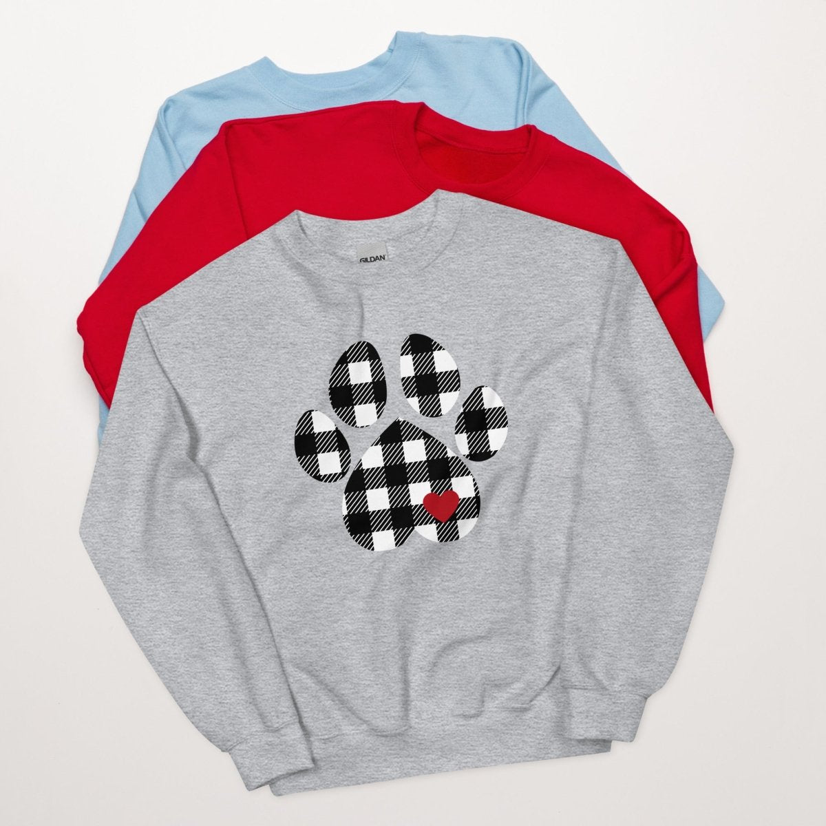 Black Plaid Dog Paw Sweatshirt - DoggyLoveandMore