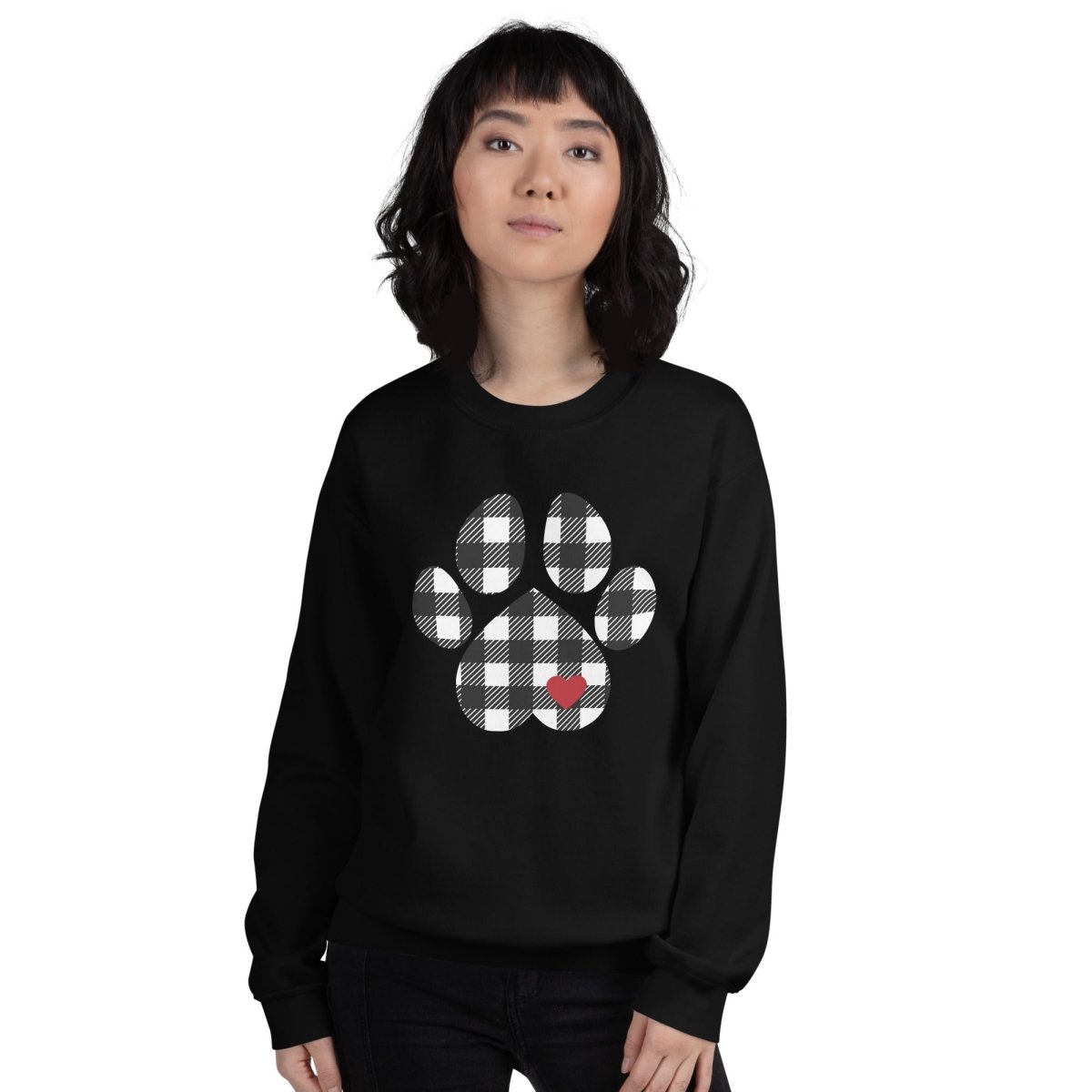 Black Plaid Dog Paw Sweatshirt - DoggyLoveandMore