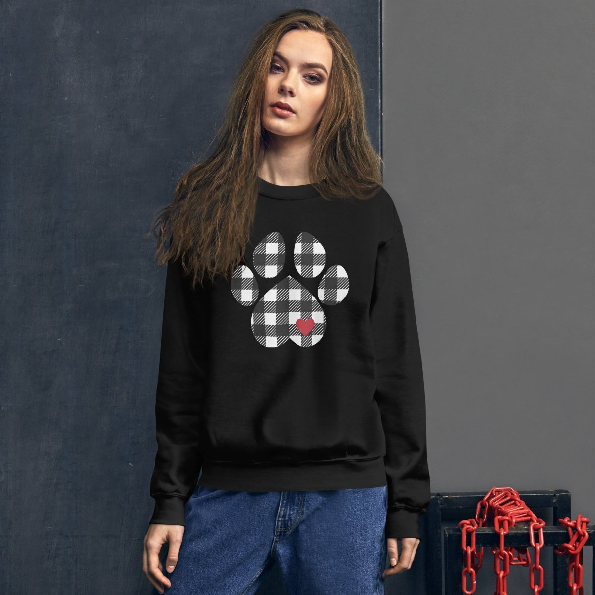 Black Plaid Dog Paw Sweatshirt - DoggyLoveandMore