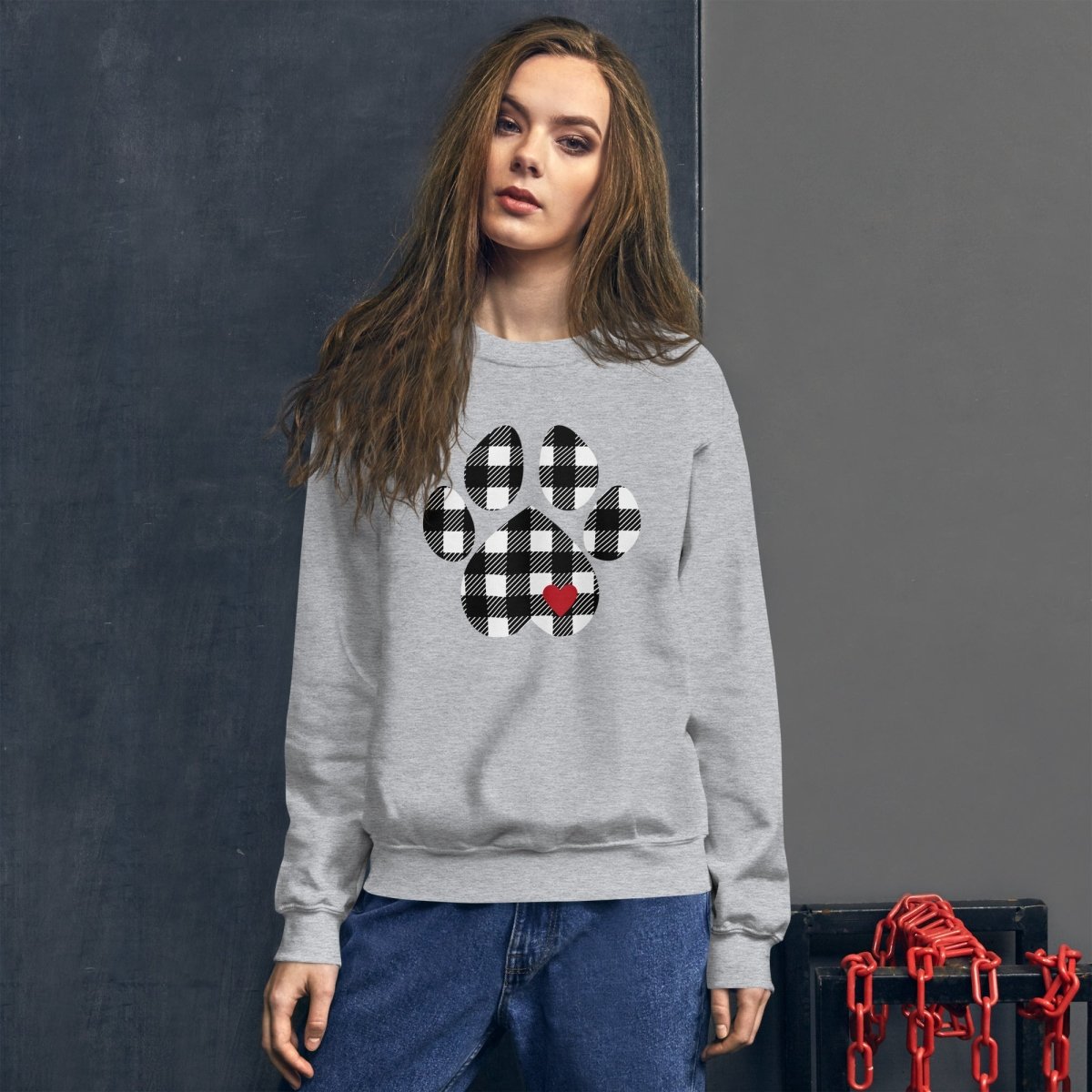 Black Plaid Dog Paw Sweatshirt - DoggyLoveandMore