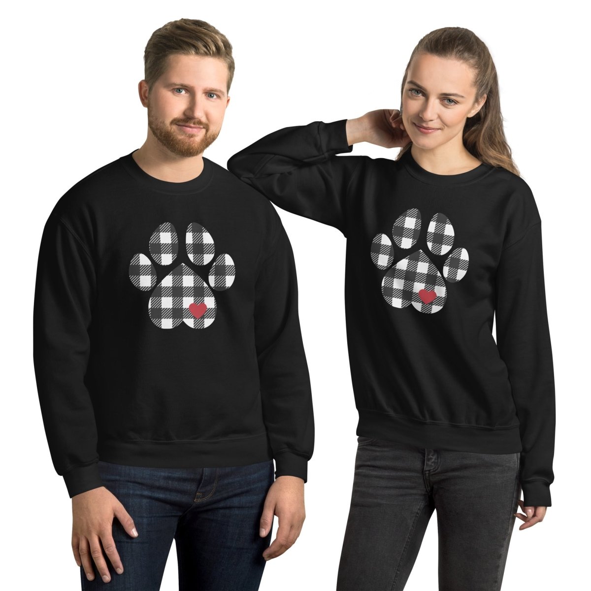 Black Plaid Dog Paw Sweatshirt - DoggyLoveandMore