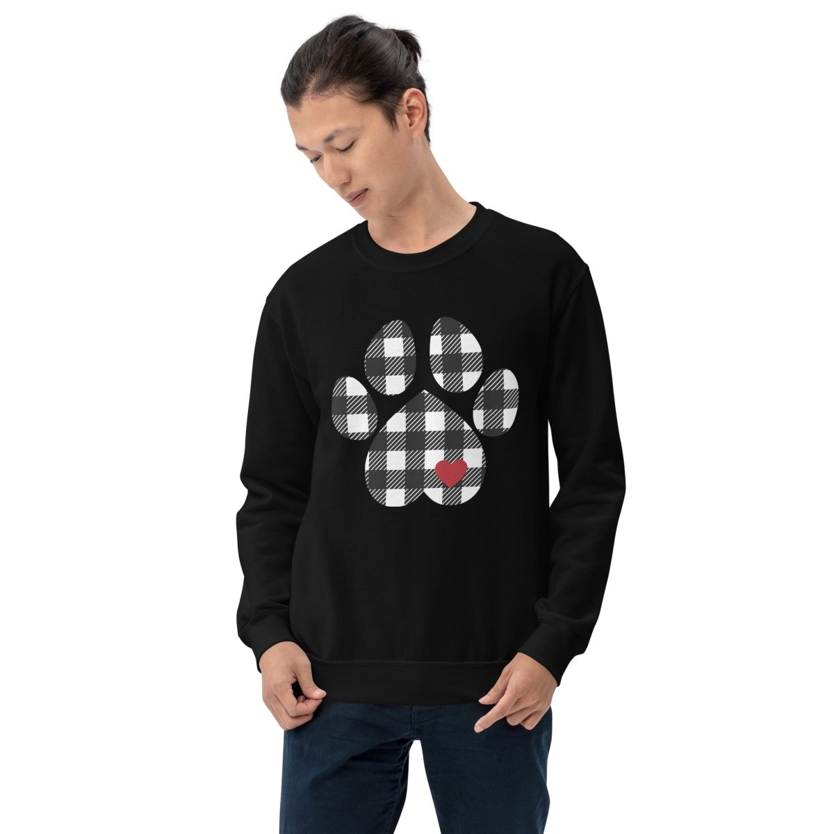 Black Plaid Dog Paw Sweatshirt - DoggyLoveandMore