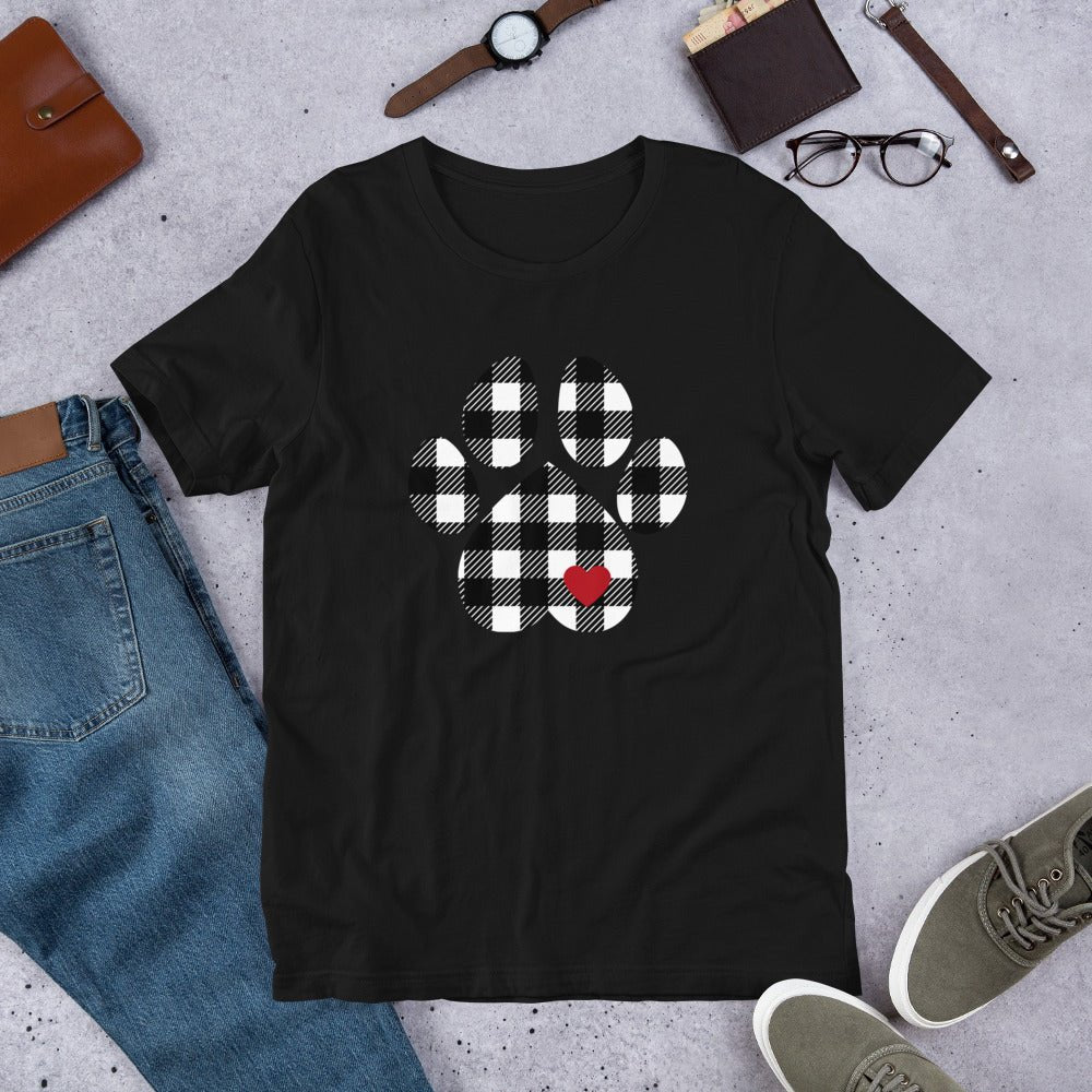 Black Plaid Dog Paw T-Shirt - DoggyLoveandMore