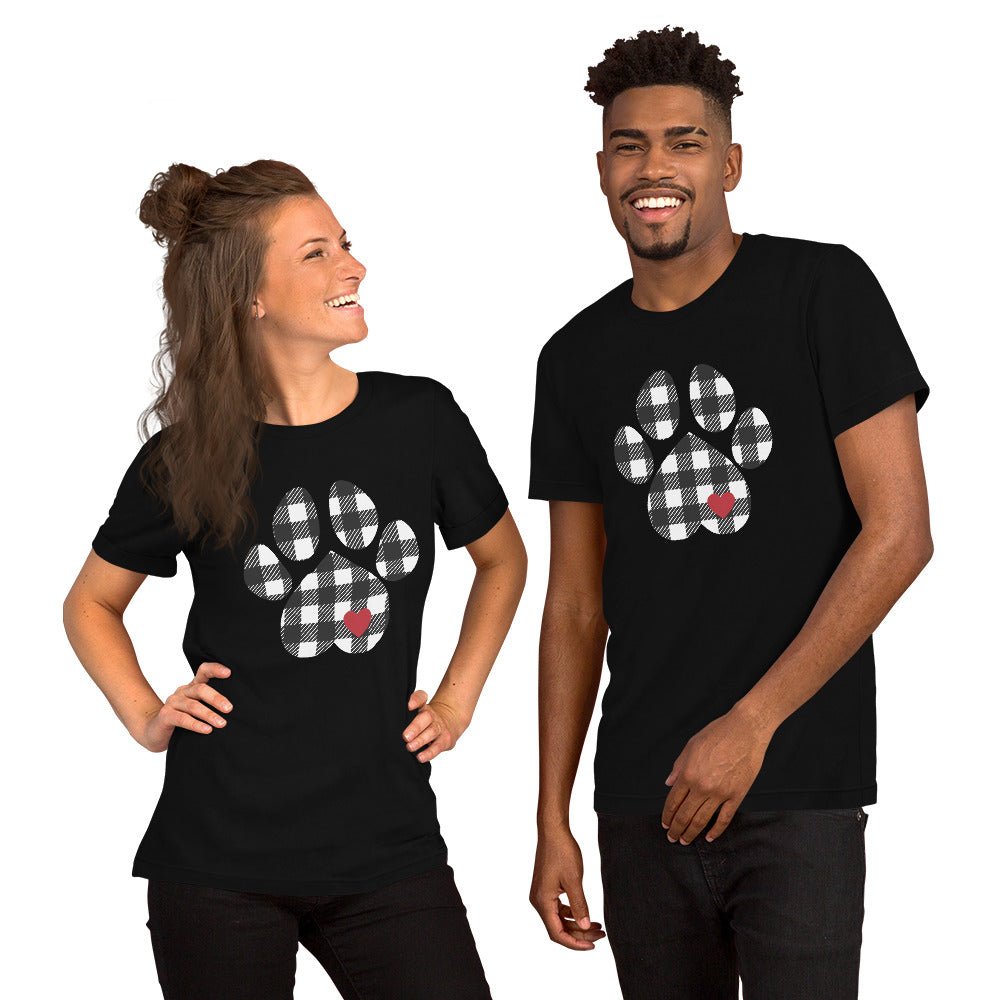 Black Plaid Dog Paw T-Shirt - DoggyLoveandMore