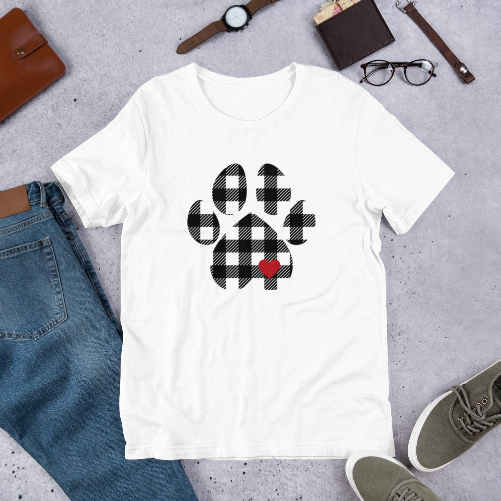 Black Plaid Dog Paw T-Shirt - DoggyLoveandMore