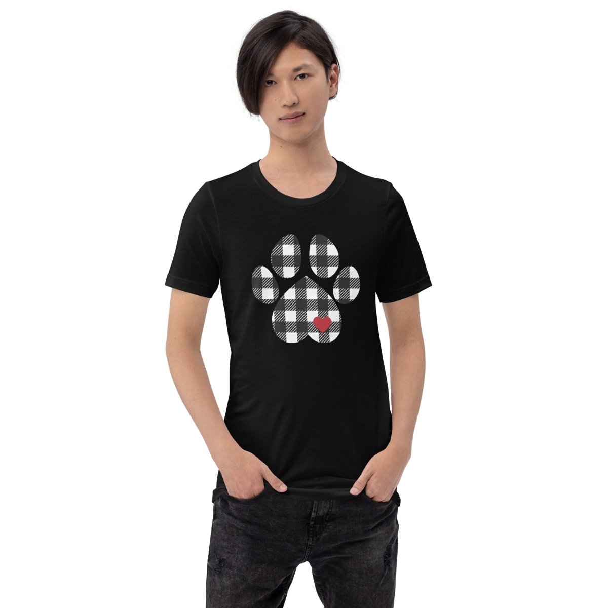 Black Plaid Dog Paw T-Shirt - DoggyLoveandMore