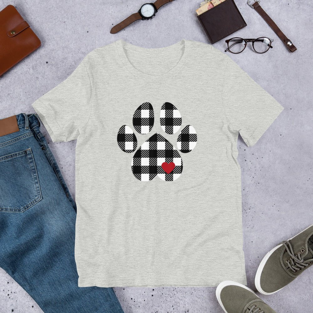 Black Plaid Dog Paw T-Shirt - DoggyLoveandMore