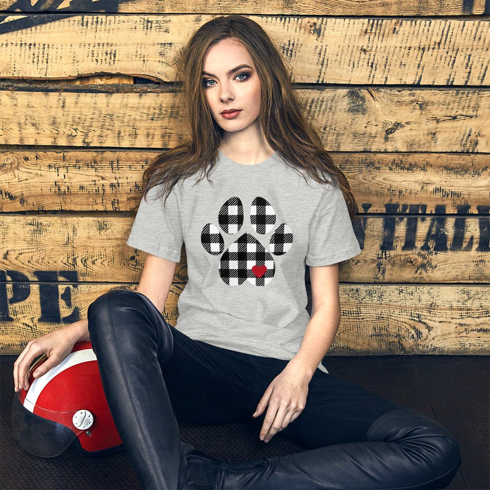 Black Plaid Dog Paw T-Shirt - DoggyLoveandMore