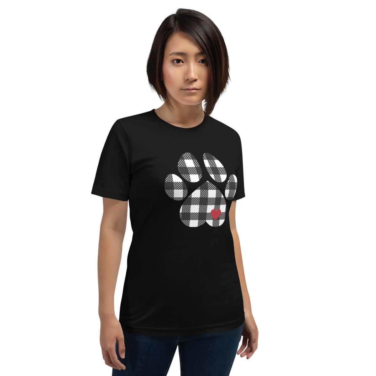 Black Plaid Dog Paw T-Shirt - DoggyLoveandMore