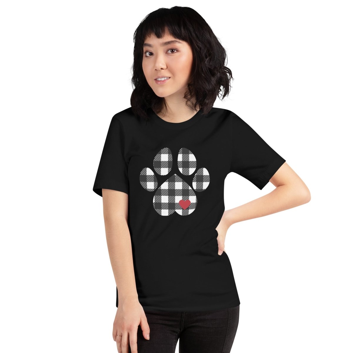 Black Plaid Dog Paw T-Shirt - DoggyLoveandMore