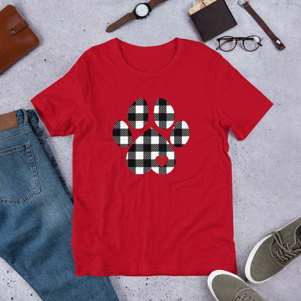 Black Plaid Dog Paw T-Shirt - DoggyLoveandMore