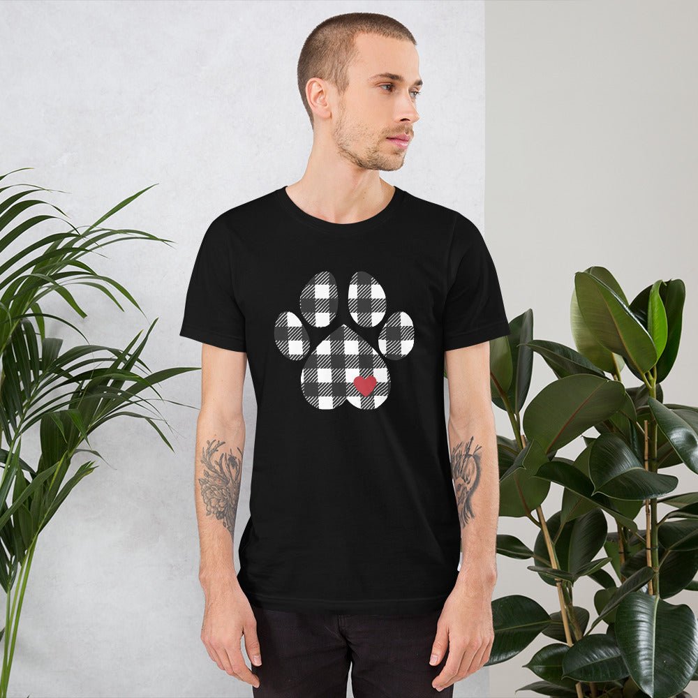 Black Plaid Dog Paw T-Shirt - DoggyLoveandMore