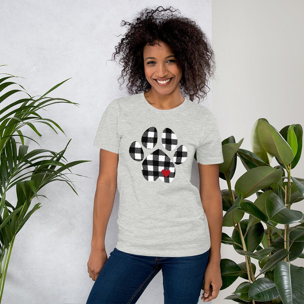 Black Plaid Dog Paw T-Shirt - DoggyLoveandMore