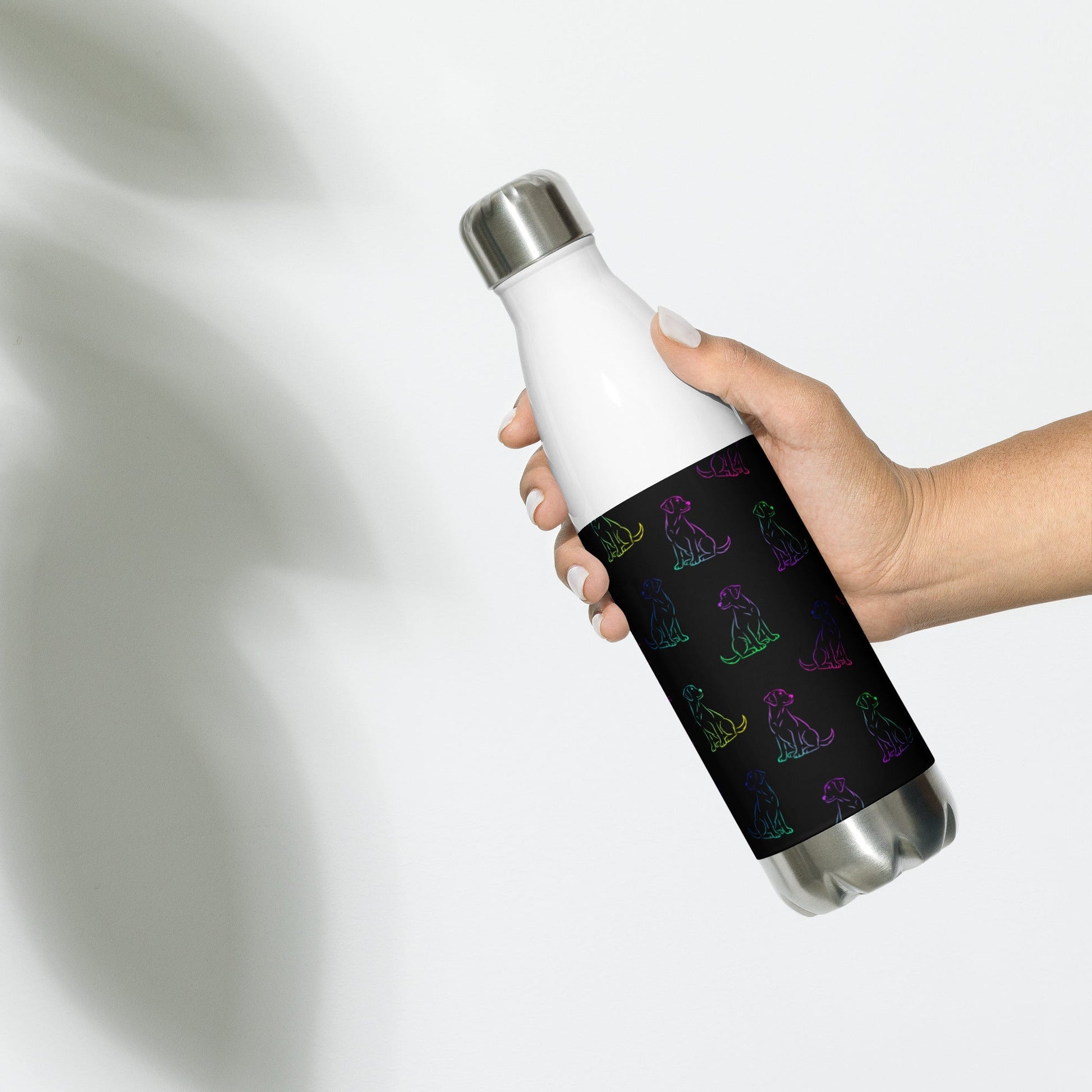 Black Rainbow Dog Stainless Steel Water Bottle - DoggyLoveandMore