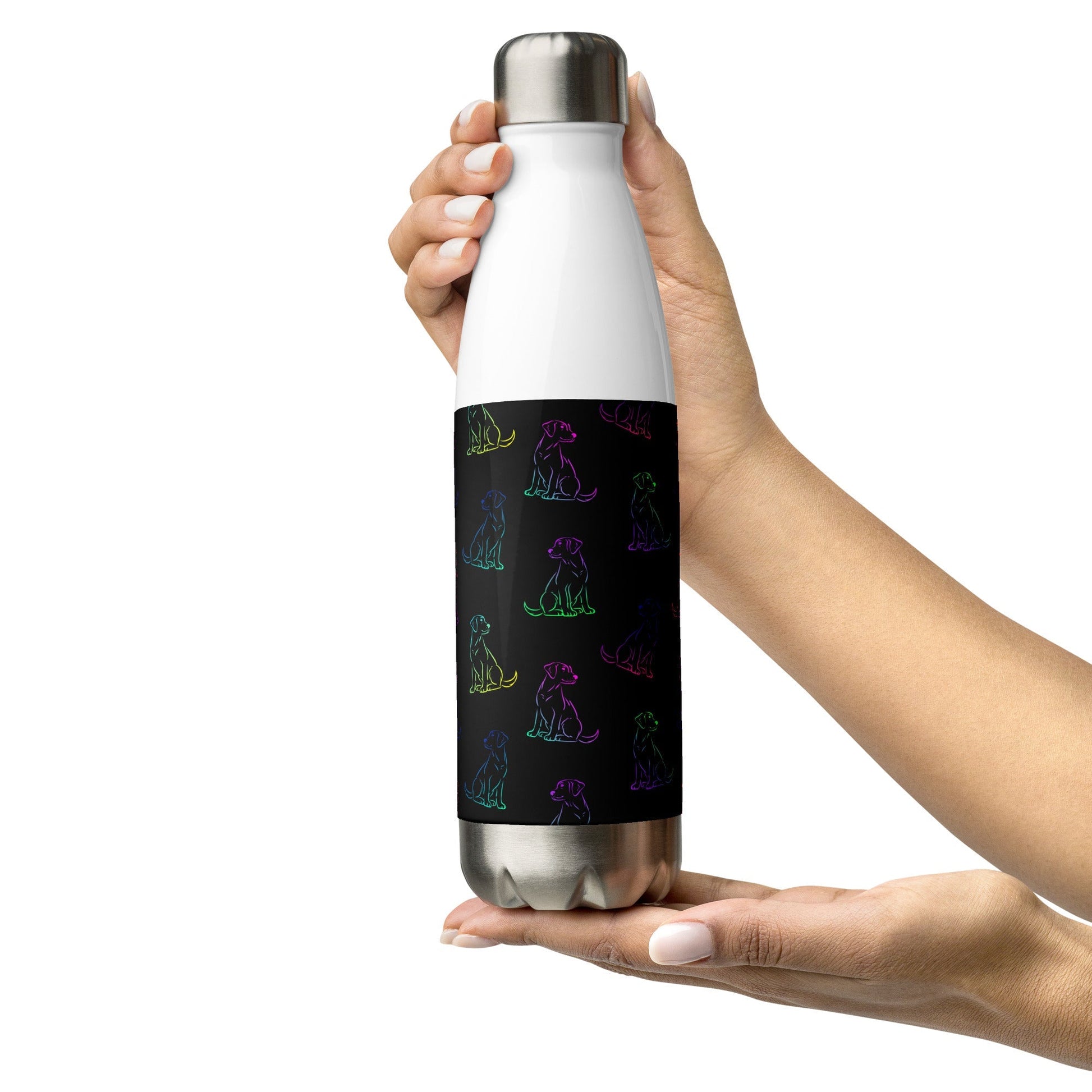 Black Rainbow Dog Stainless Steel Water Bottle - DoggyLoveandMore