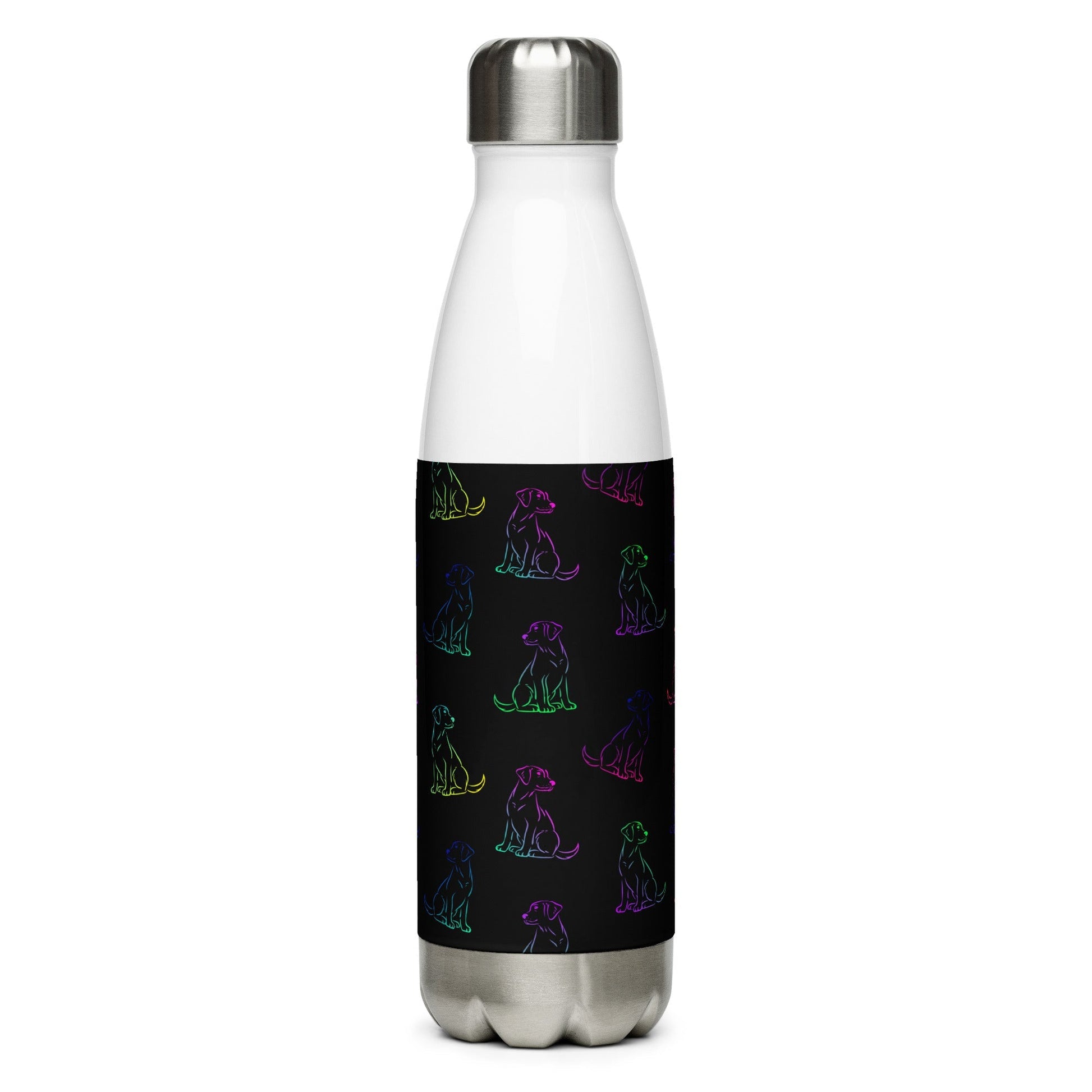 Black Rainbow Dog Stainless Steel Water Bottle - DoggyLoveandMore