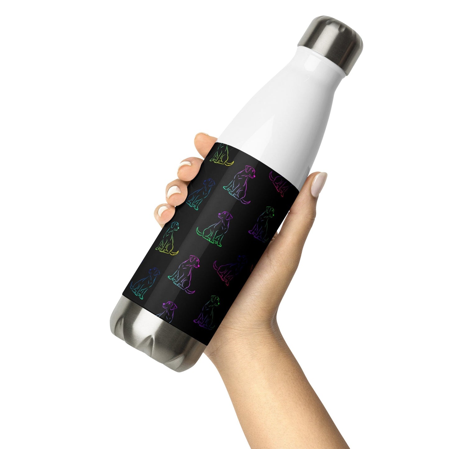 Black Rainbow Dog Stainless Steel Water Bottle - DoggyLoveandMore