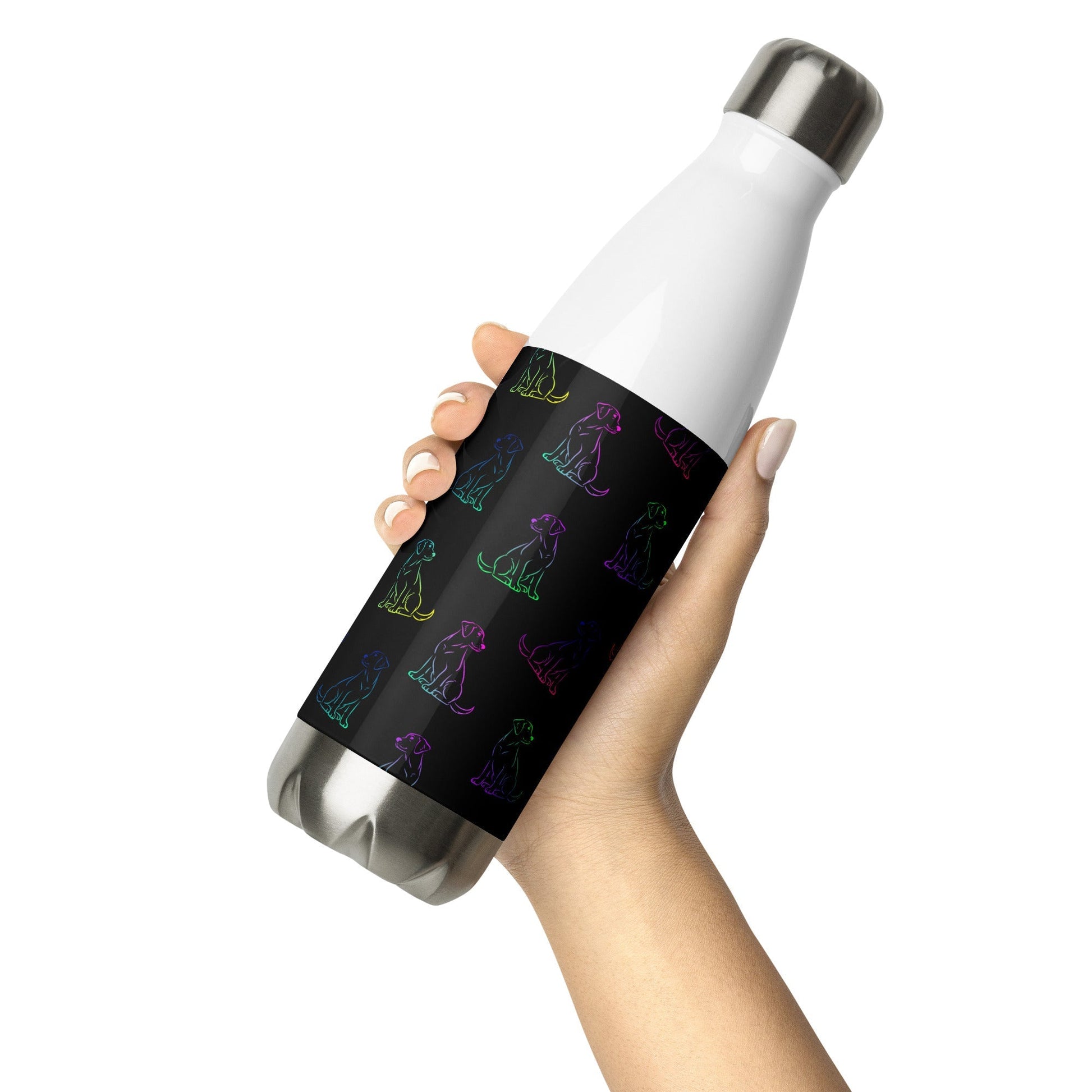 Black Rainbow Dog Stainless Steel Water Bottle - DoggyLoveandMore