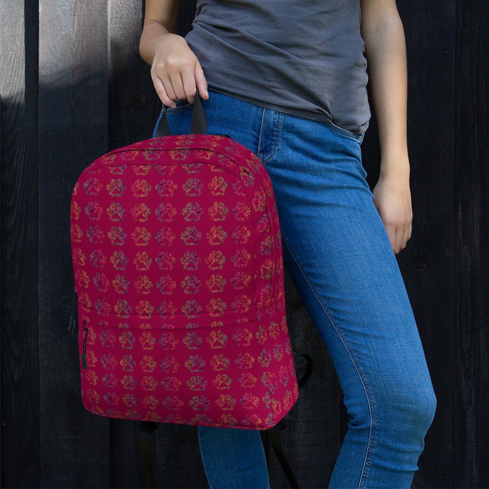 Burgundy Paw Prints Backpack - DoggyLoveandMore