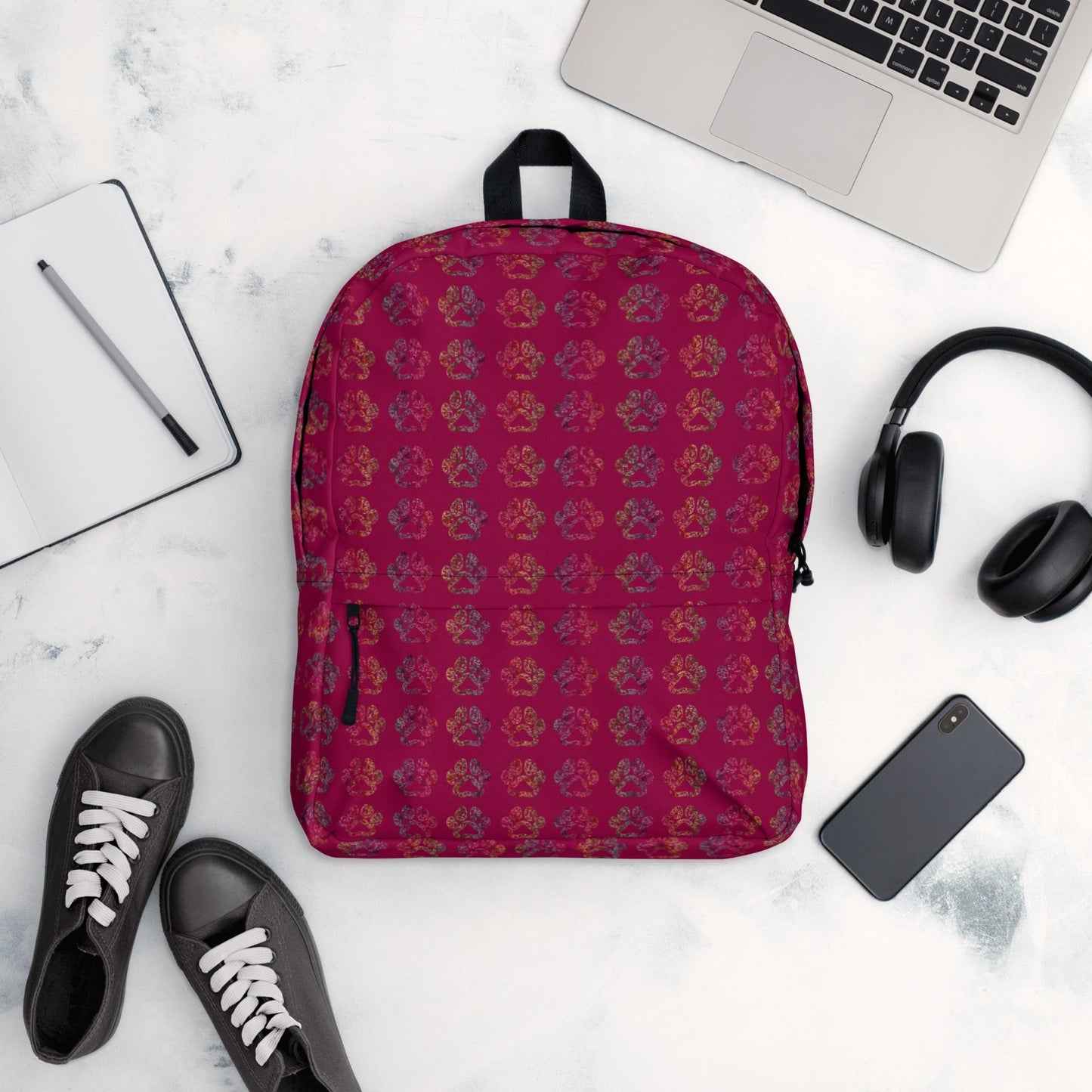 Burgundy Paw Prints Backpack - DoggyLoveandMore