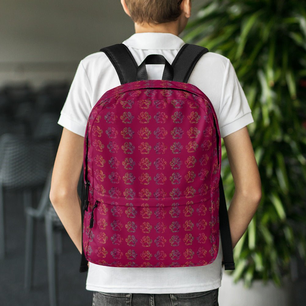 Burgundy Paw Prints Backpack - DoggyLoveandMore