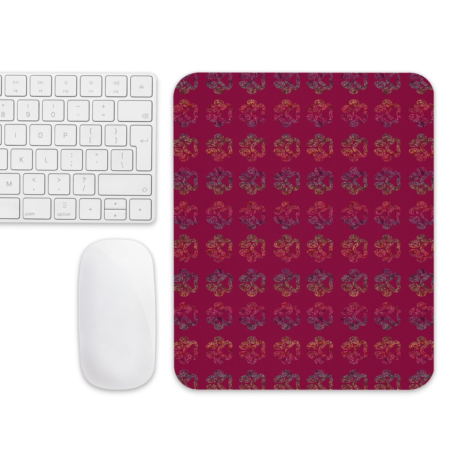 Burgundy Paw Prints Mouse Pad - DoggyLoveandMore