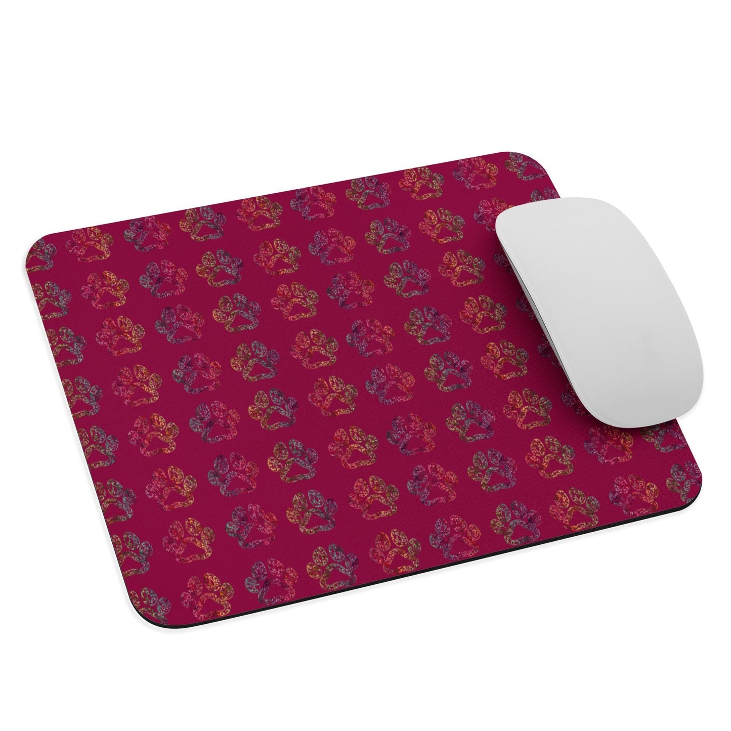 Burgundy Paw Prints Mouse Pad - DoggyLoveandMore