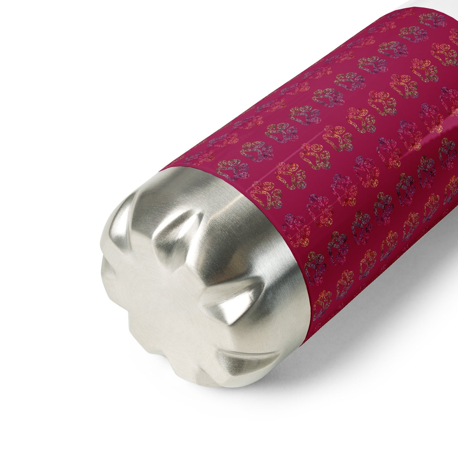 Burgundy Paw Prints Stainless Steel Water Bottle - DoggyLoveandMore