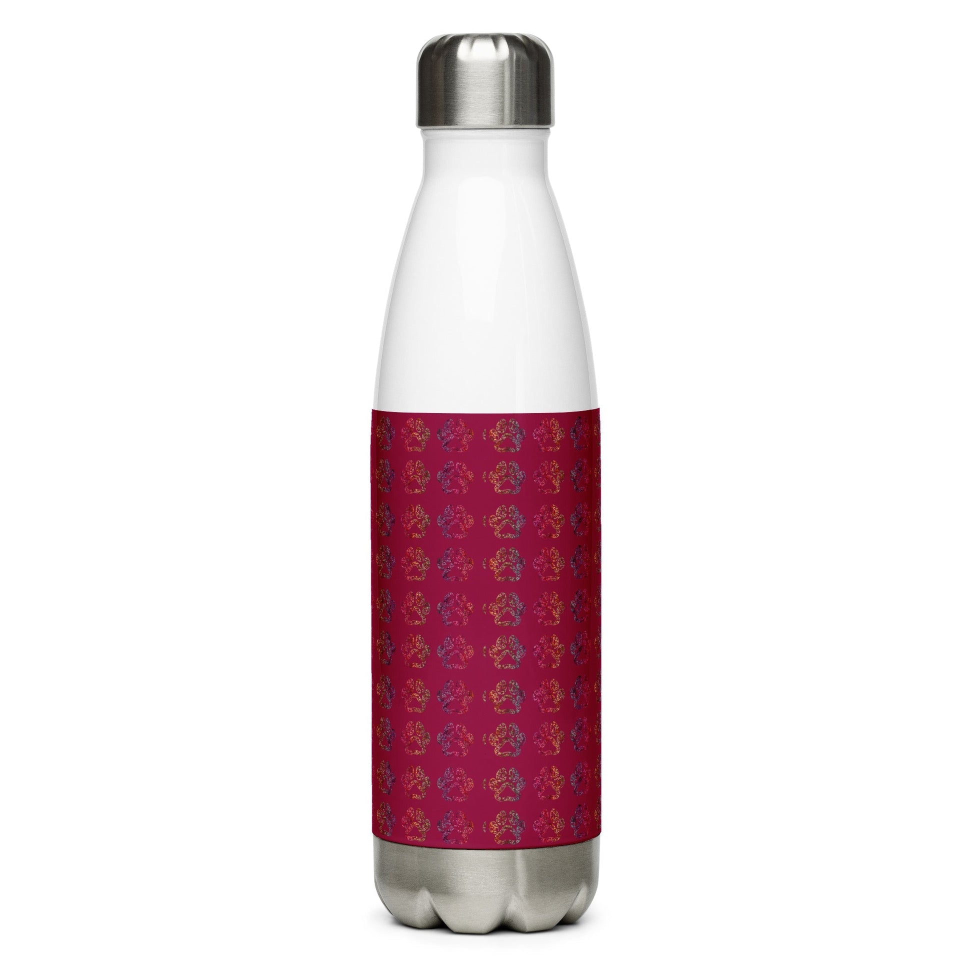 Burgundy Paw Prints Stainless Steel Water Bottle - DoggyLoveandMore