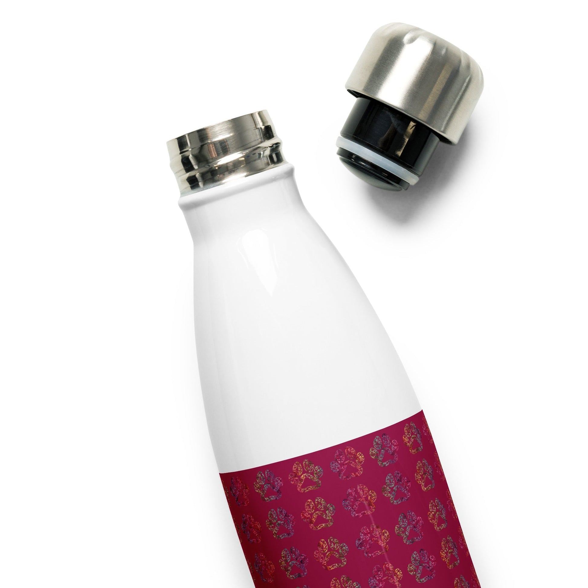 Burgundy Paw Prints Stainless Steel Water Bottle - DoggyLoveandMore