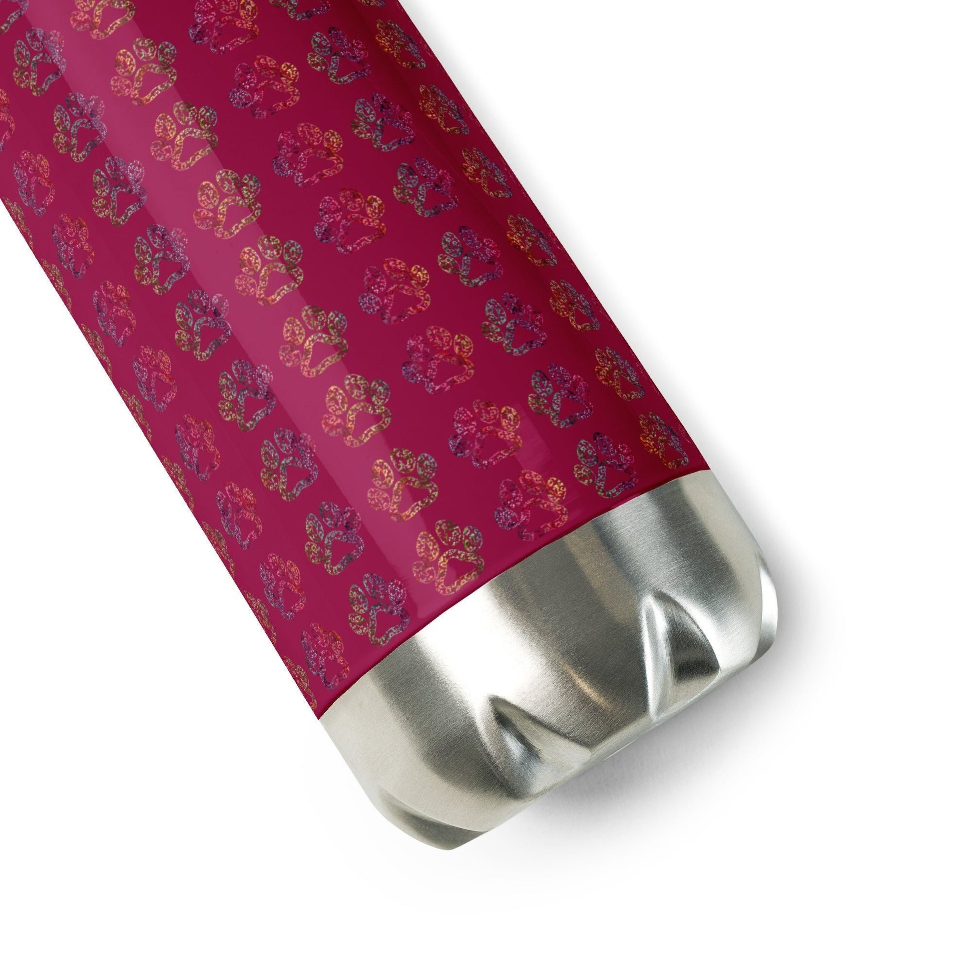 Burgundy Paw Prints Stainless Steel Water Bottle - DoggyLoveandMore
