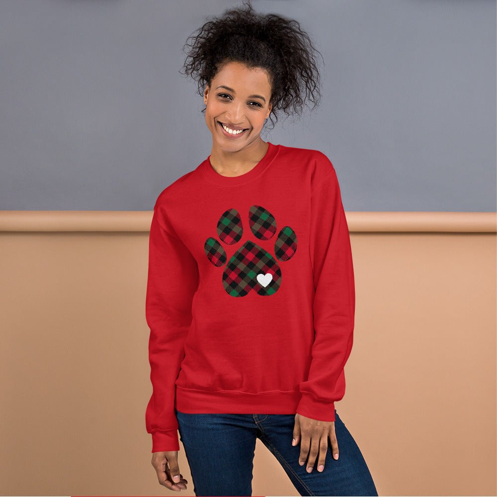Christmas Plaid Dog Paw Sweatshirt - DoggyLoveandMore