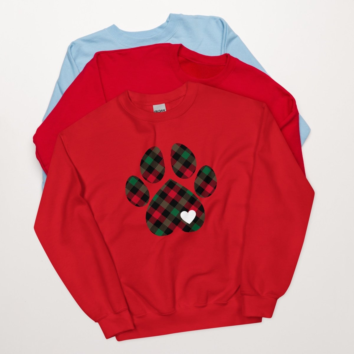 Christmas Plaid Dog Paw Sweatshirt - DoggyLoveandMore