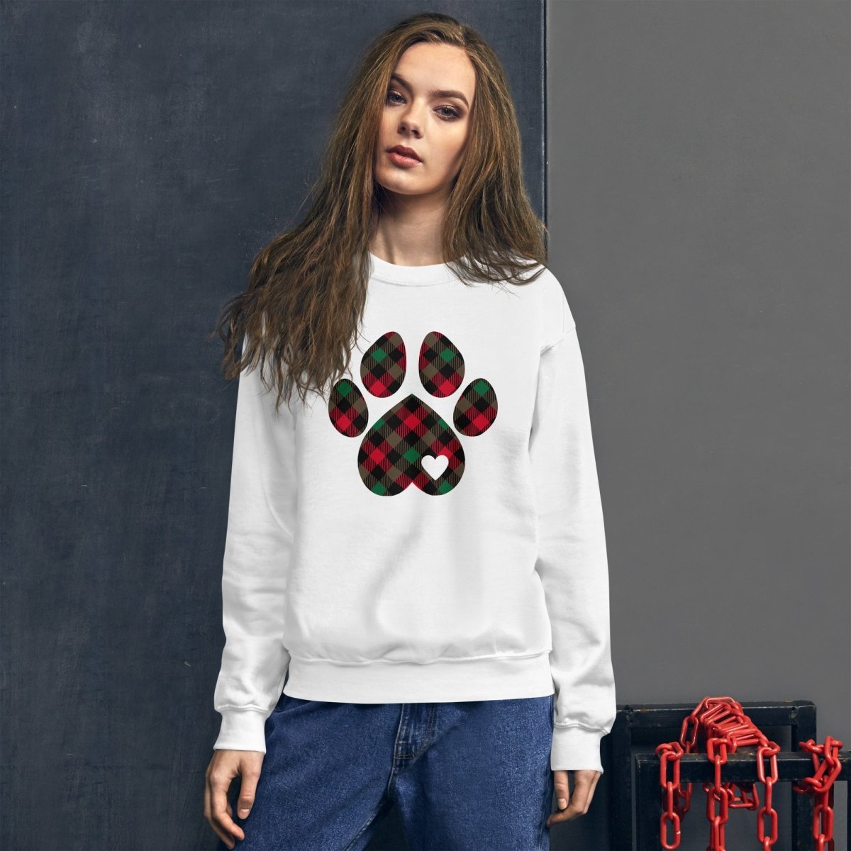 Christmas Plaid Dog Paw Sweatshirt - DoggyLoveandMore