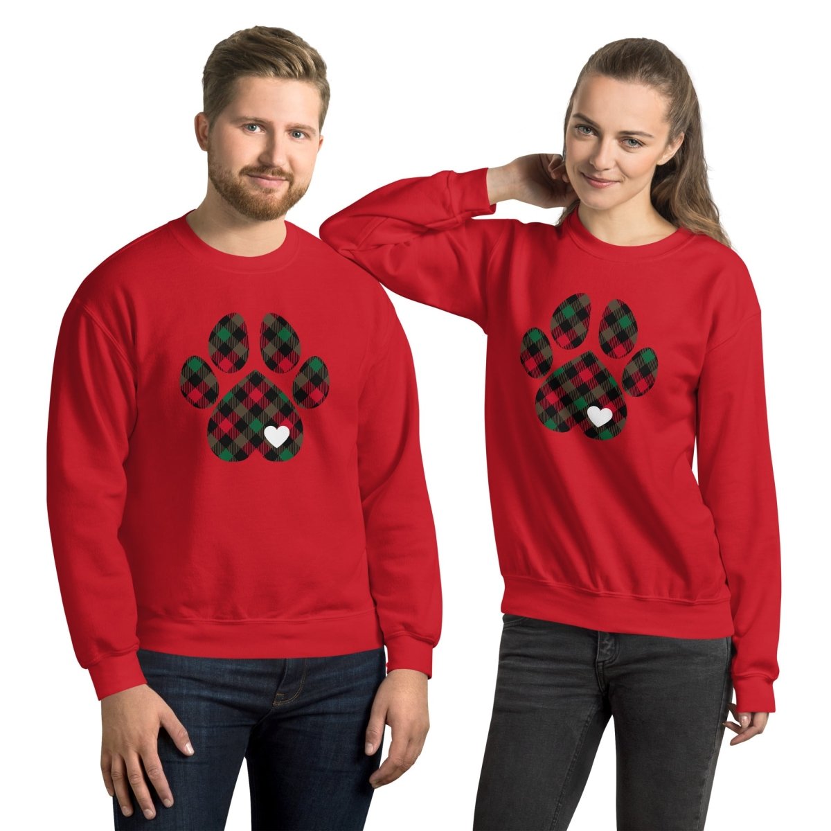 Christmas Plaid Dog Paw Sweatshirt - DoggyLoveandMore